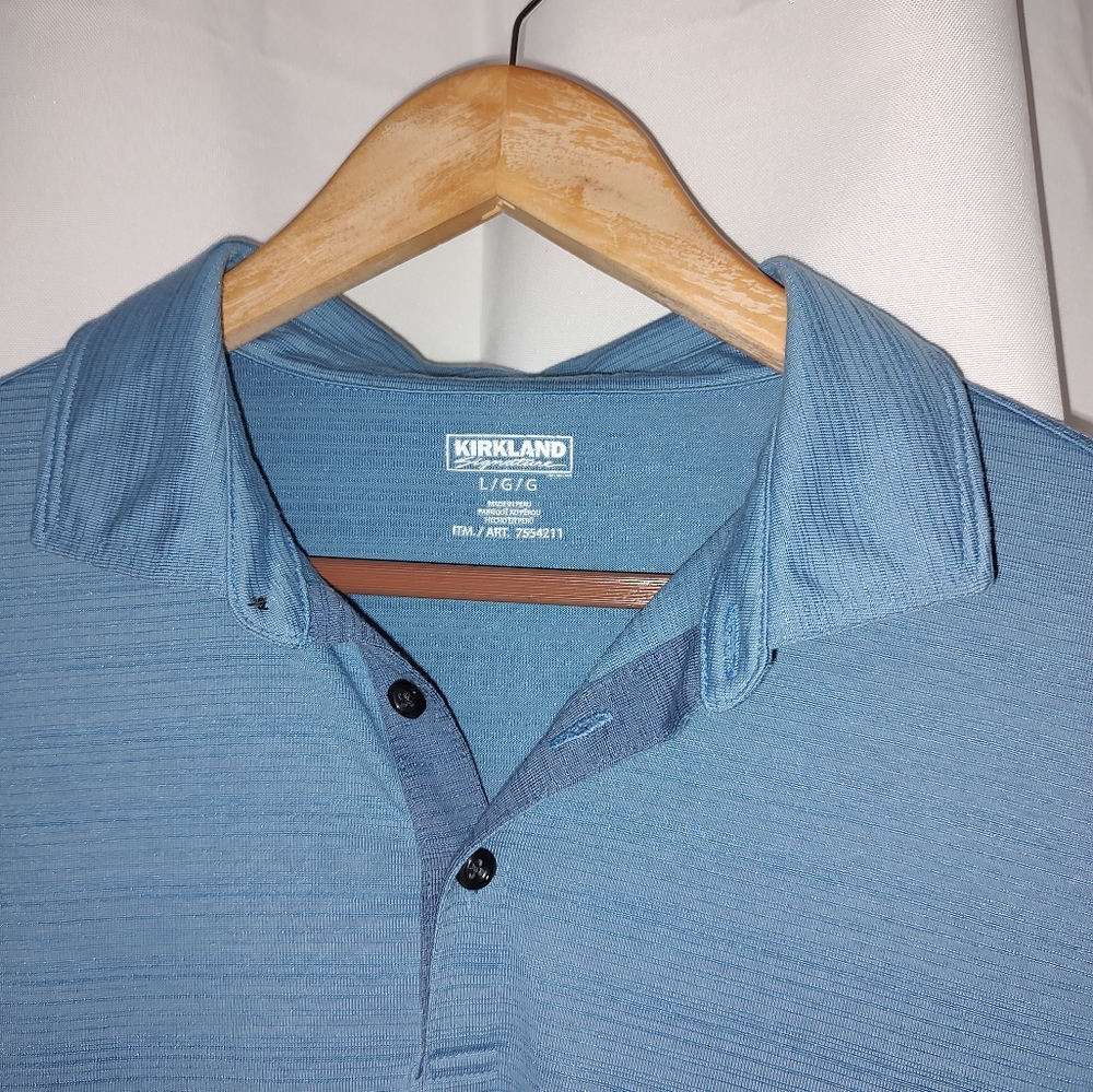 Kirkland Light Blue Short Sleeve 3 Button Golf Polo 7554211 Size Large - Picture 4 of 7